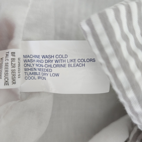 GAP Boyfriend Blazer Gray Striped Seersucker Long Sleeve Button Career Jacket 12 - Picture 7 of 7